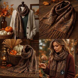 Vintage Paisley Scarf – Brown & Beige Elegance